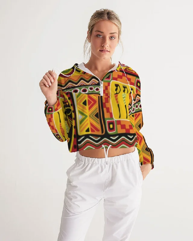 AKH African Mural Art Women's Cropped Windbreaker