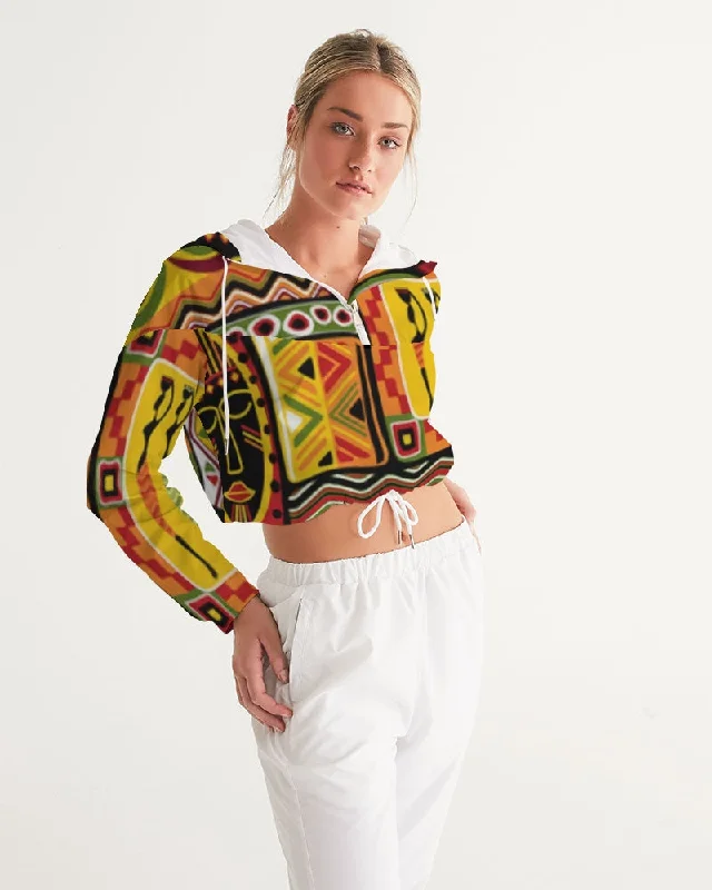 AKH African Mural Art Women's Cropped Windbreaker