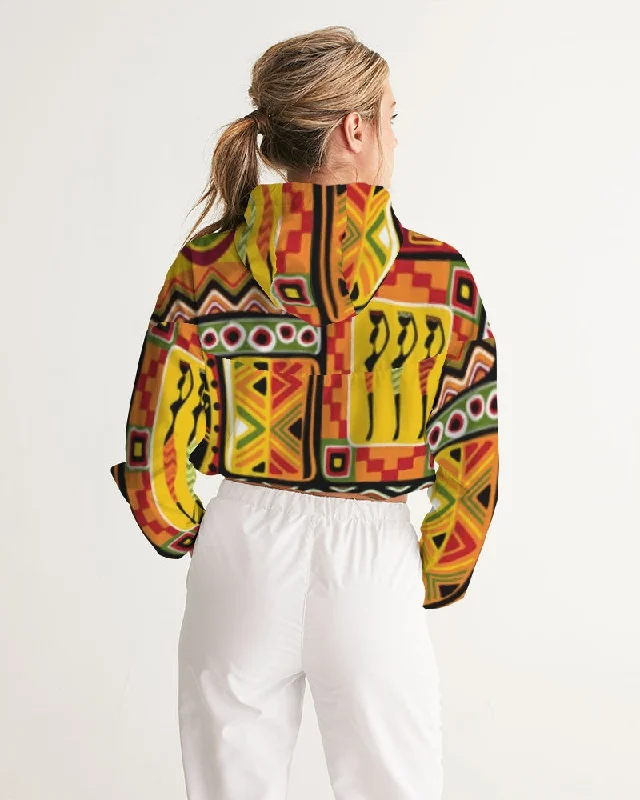 AKH African Mural Art Women's Cropped Windbreaker