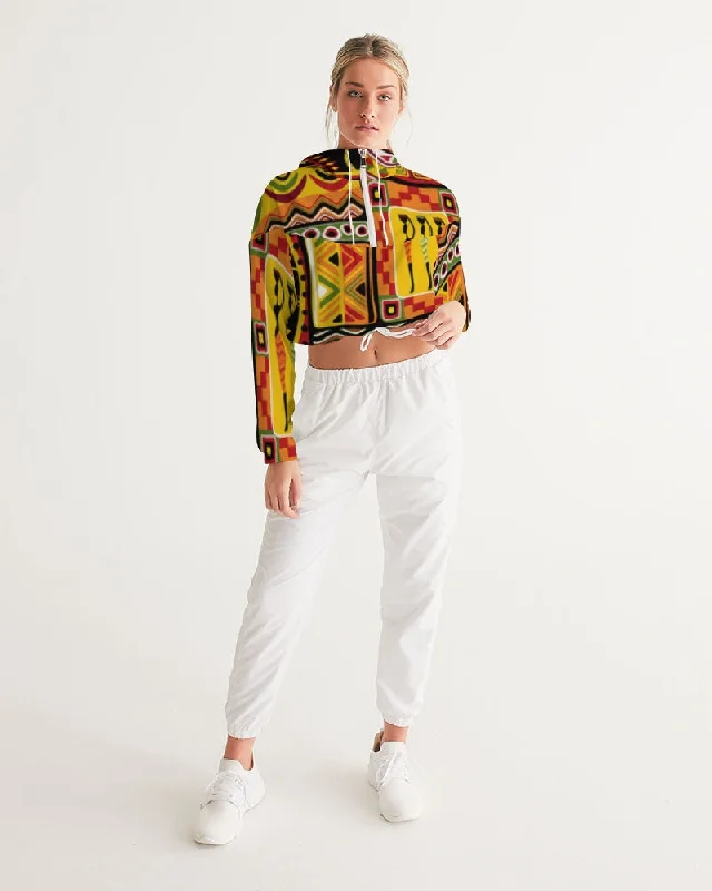 AKH African Mural Art Women's Cropped Windbreaker