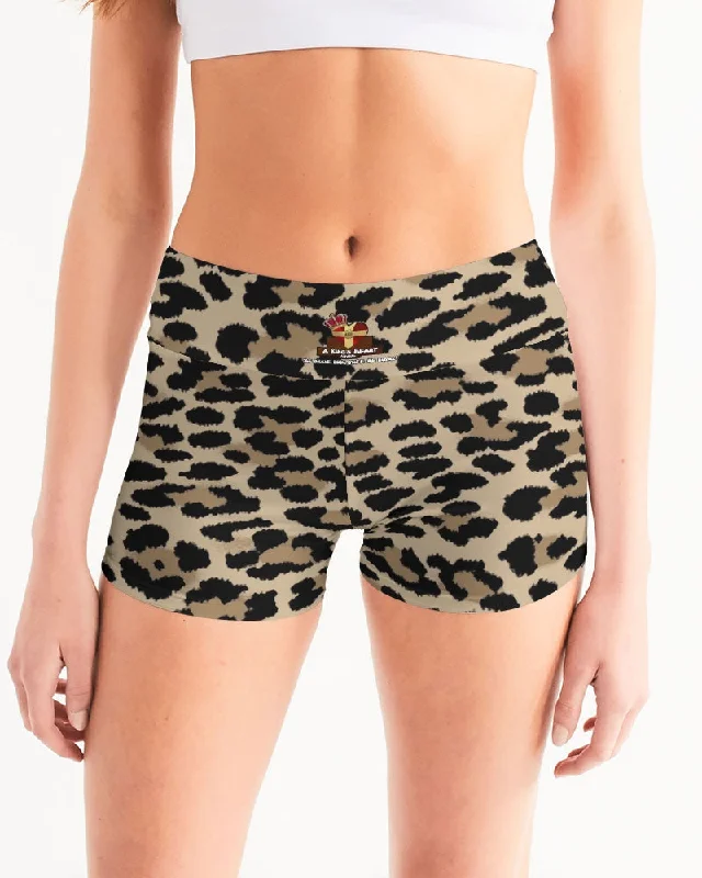 AKH Leopard Women's Mid-Rise Yoga Shorts