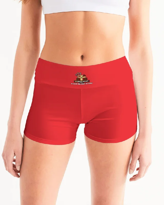 AKH Red Women's Mid-Rise Yoga Shorts