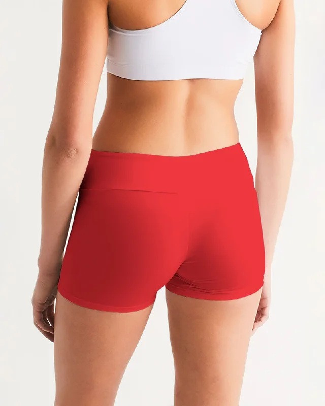 AKH Red Women's Mid-Rise Yoga Shorts