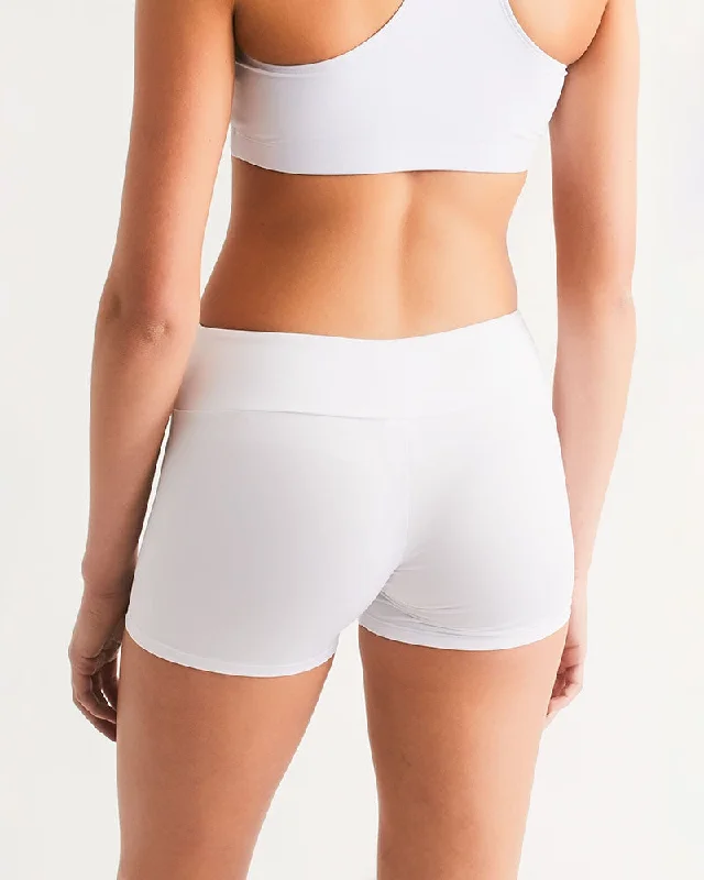 AKH White Women's Mid-Rise Yoga Shorts