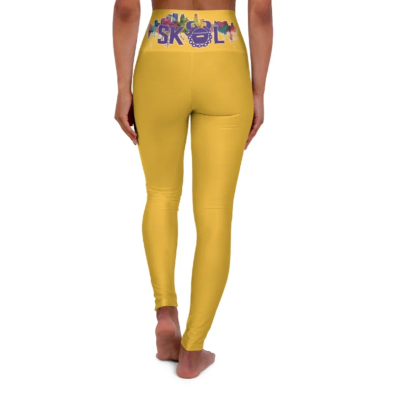 High Waisted Yoga Leggings - Gold - Skyline