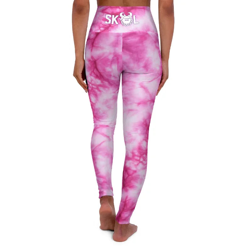 High Waisted Yoga Leggings - Pink Tie-Dye