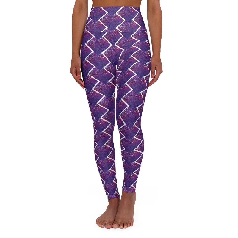 High Waisted Yoga Leggings - Purple Sparkle