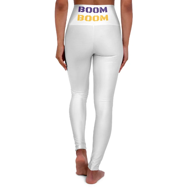 High Waisted Yoga Leggings - White - BOOM BOOM