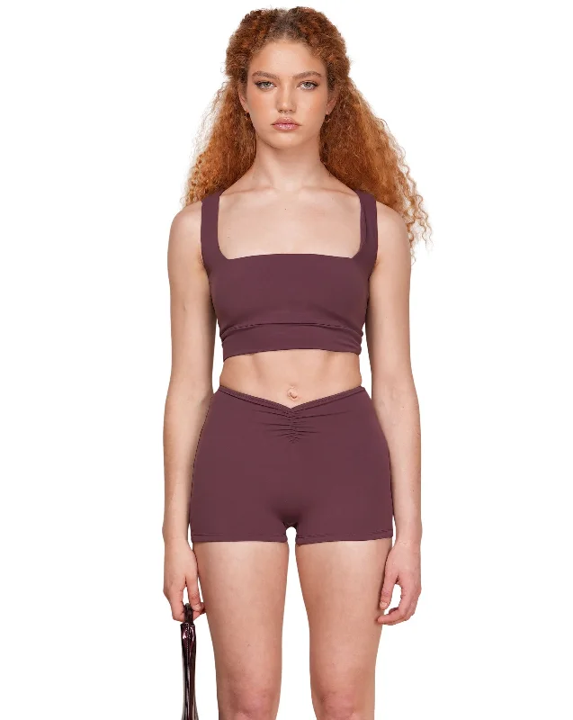 Square Neck Sports Crop - Chocolate Cherry