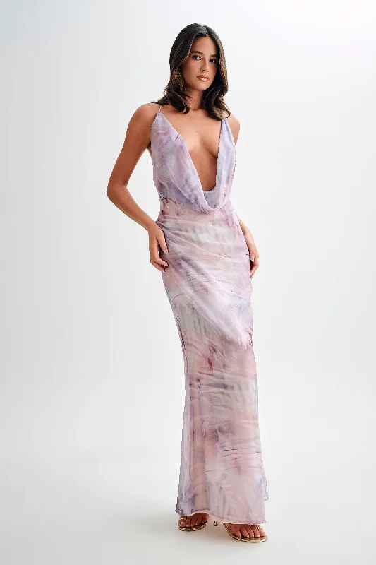 Attina Cowl Chiffon Maxi Dress - Mermaid Shell Print