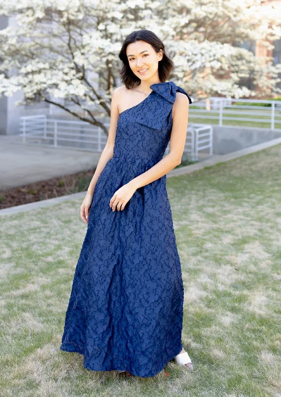 Caroline One-Shoulder Gown Navy Organza