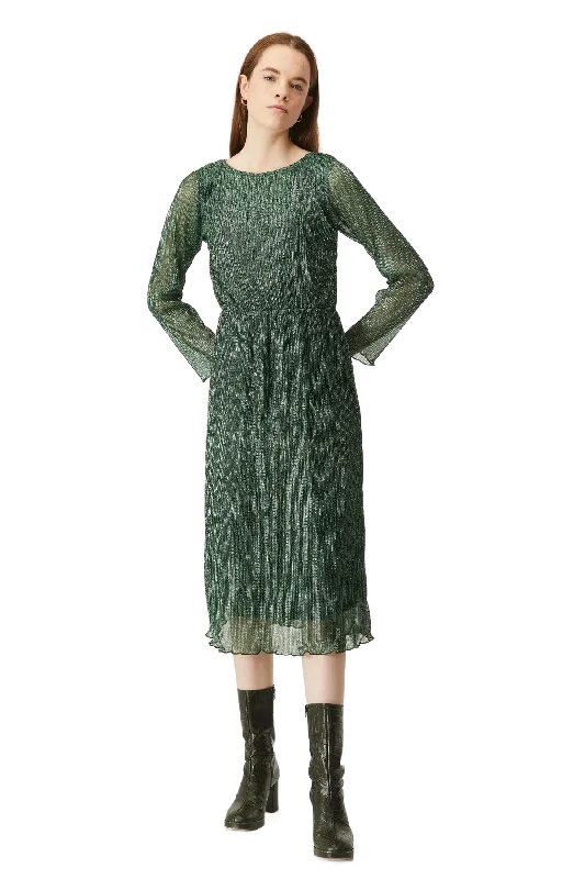 Compania Fantastica Lurex Sparkly Green Long Sleeve Midi-Dress