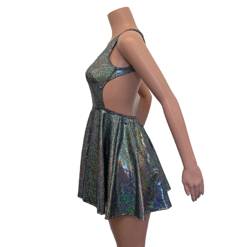 Cutout Skater Dress - Gleaming Silver Holographic