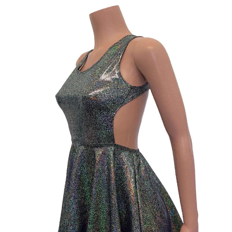 Cutout Skater Dress - Gleaming Silver Holographic