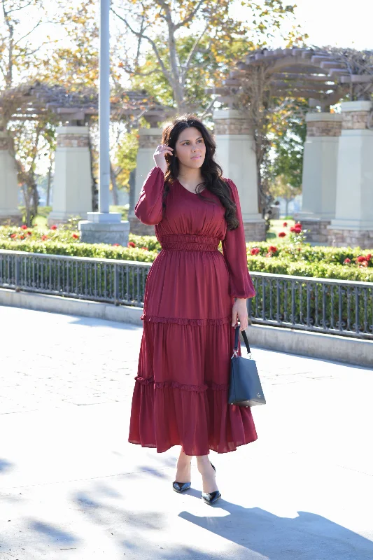 Desi Burgundy Satin Dress