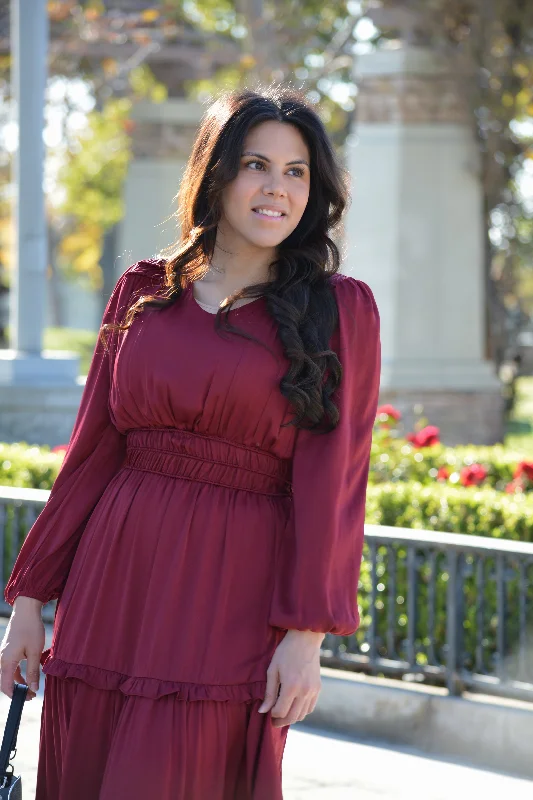 Desi Burgundy Satin Dress