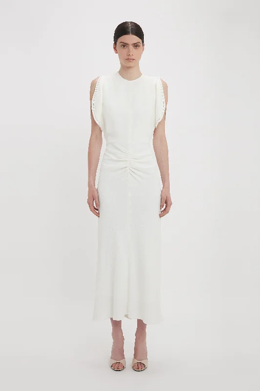 Exclusive Gathered Waist Midi Dress In Ivory