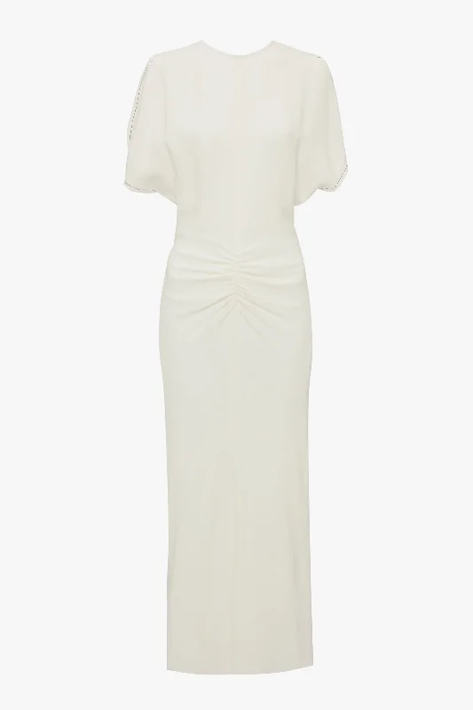 Exclusive Gathered Waist Midi Dress In Ivory