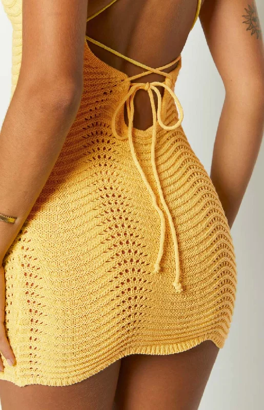 Haisley Lemon Knitted Mini Dress