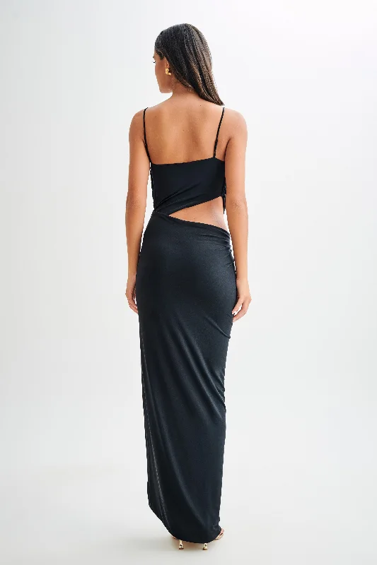 Jemma Draped Slinky Maxi Dress - Black