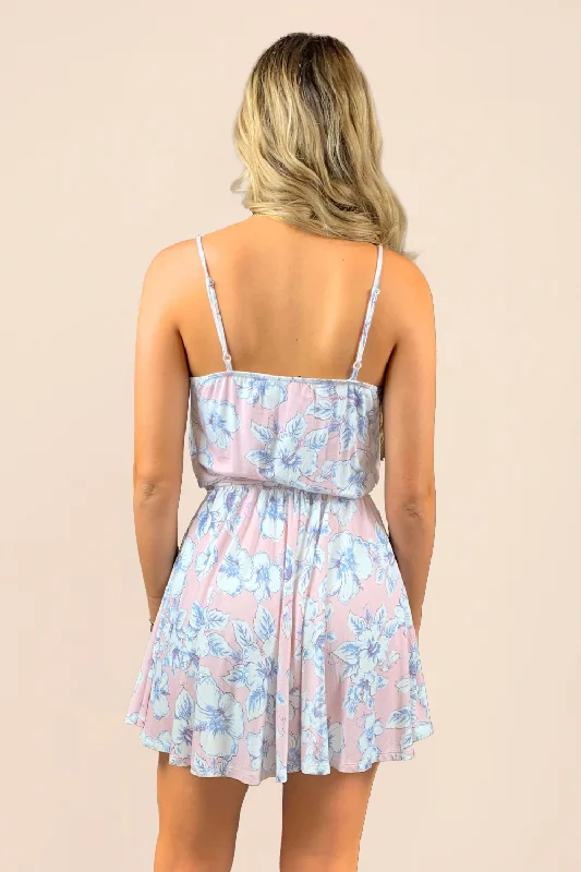 Mauve Tropical Floral Wrap Bodice Dress