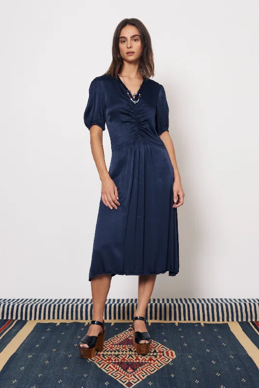 Pebble Satin Midnight Lagos Midi Dress