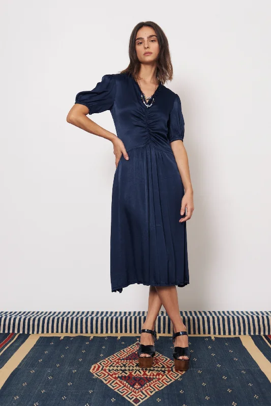 Pebble Satin Midnight Lagos Midi Dress