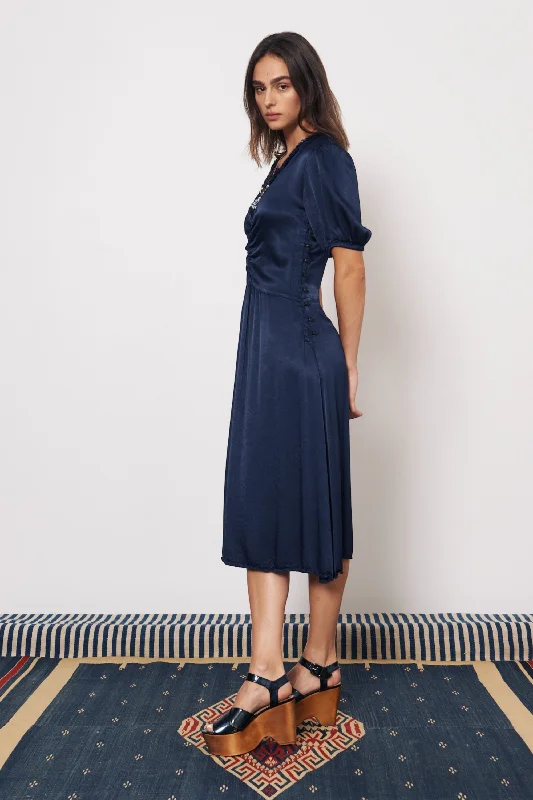 Pebble Satin Midnight Lagos Midi Dress