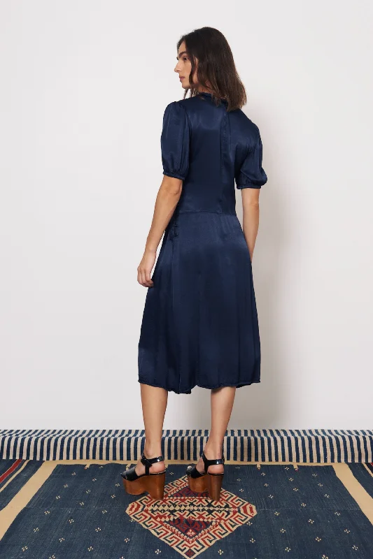 Pebble Satin Midnight Lagos Midi Dress