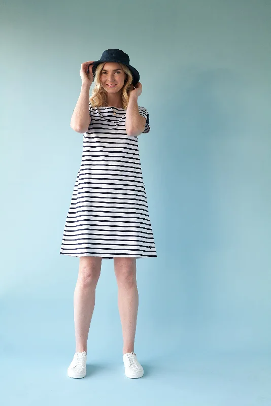 MILFORD DRESS -White/Navy Stripe