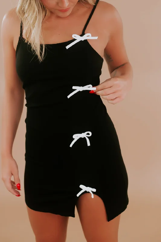 Black Bow Bodycon Mini Dress