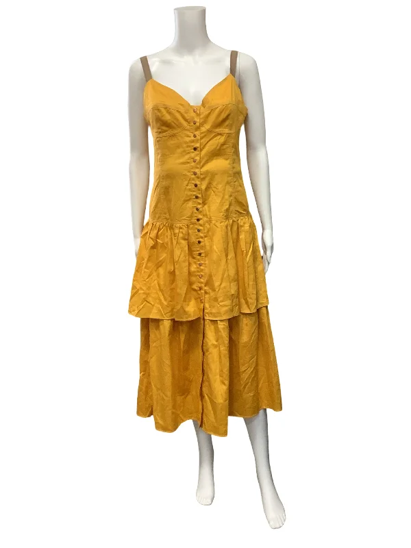 See By Chloe Dress Yellow Sleeveless Midi V Neck Dress Size: 8