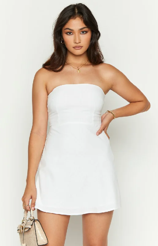 Shannon White Linen Blend Mini Dress