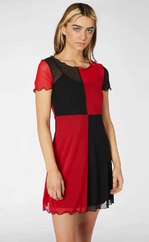 Split Sheer Mesh Dress | Red/Black