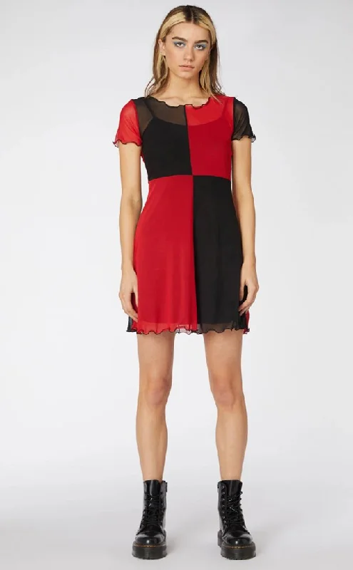 Split Sheer Mesh Dress | Red/Black