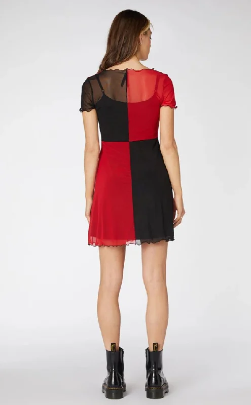 Split Sheer Mesh Dress | Red/Black