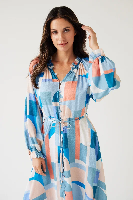 Tuesday Heidi Dress - Blue Geo Print