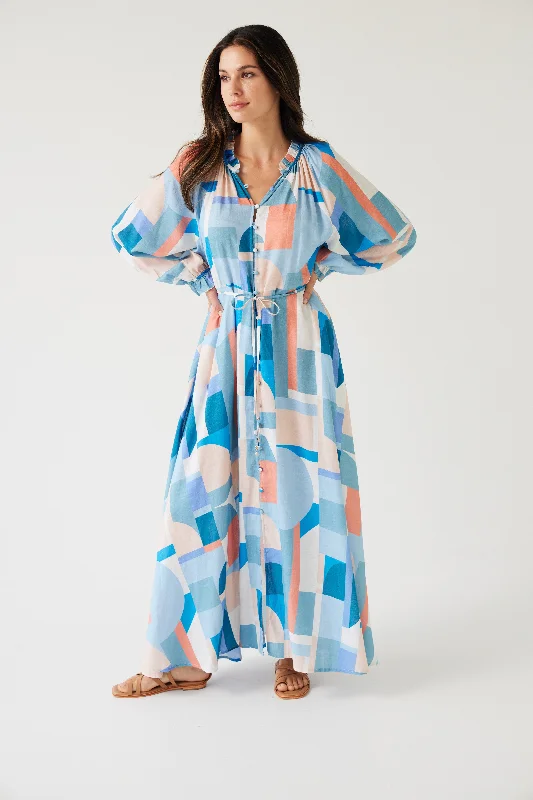 Tuesday Heidi Dress - Blue Geo Print