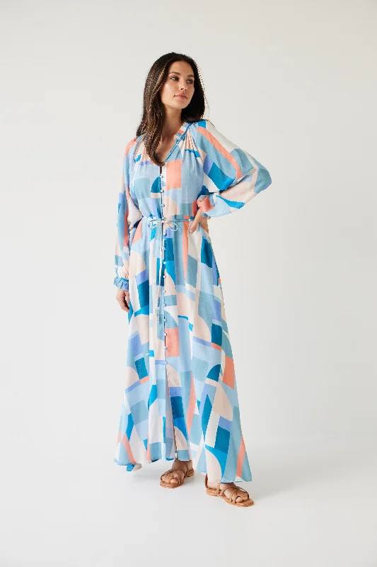 Tuesday Heidi Dress - Blue Geo Print