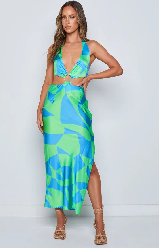 Underwater Green Print Midi Dress