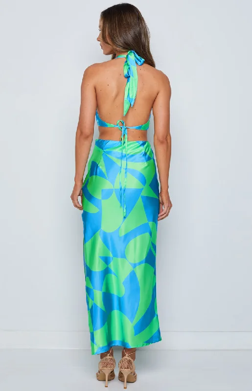 Underwater Green Print Midi Dress