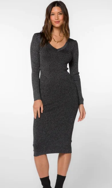 Veronica V Neck Long Sleeve Midi Sweater Dress