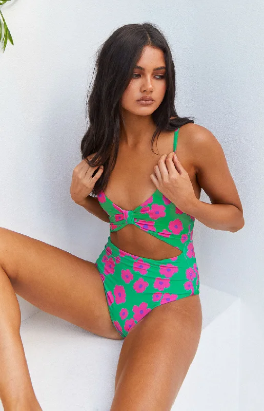 9.0 Swim Jada Cut Out One Piece Green Floral