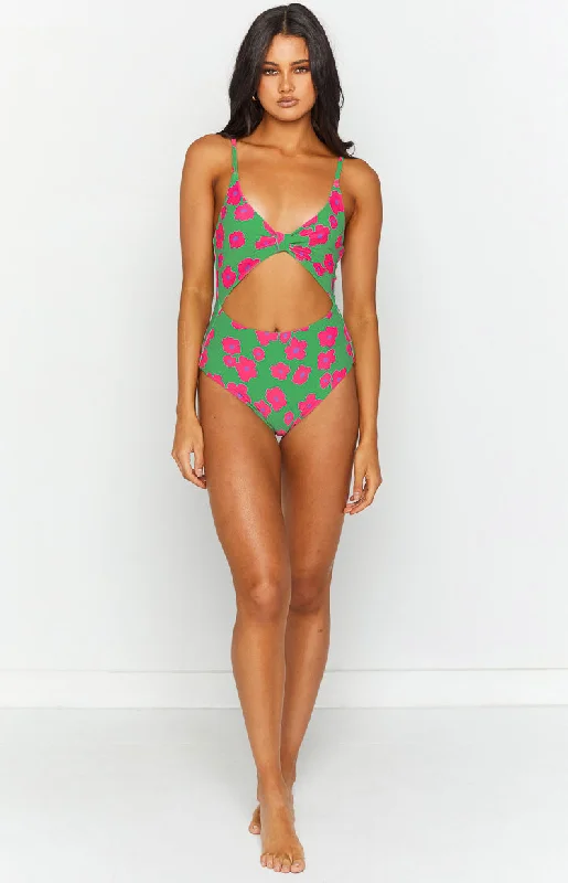 9.0 Swim Jada Cut Out One Piece Green Floral