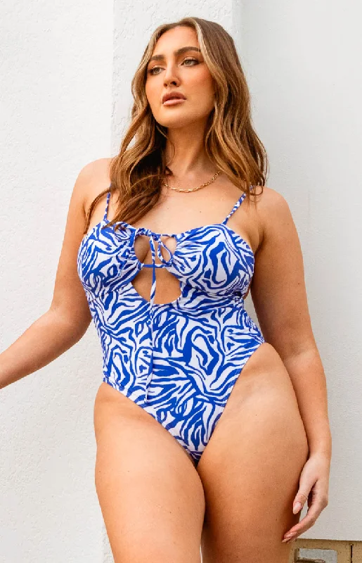 Leguna Blue Zebra Halter Neck One Piece