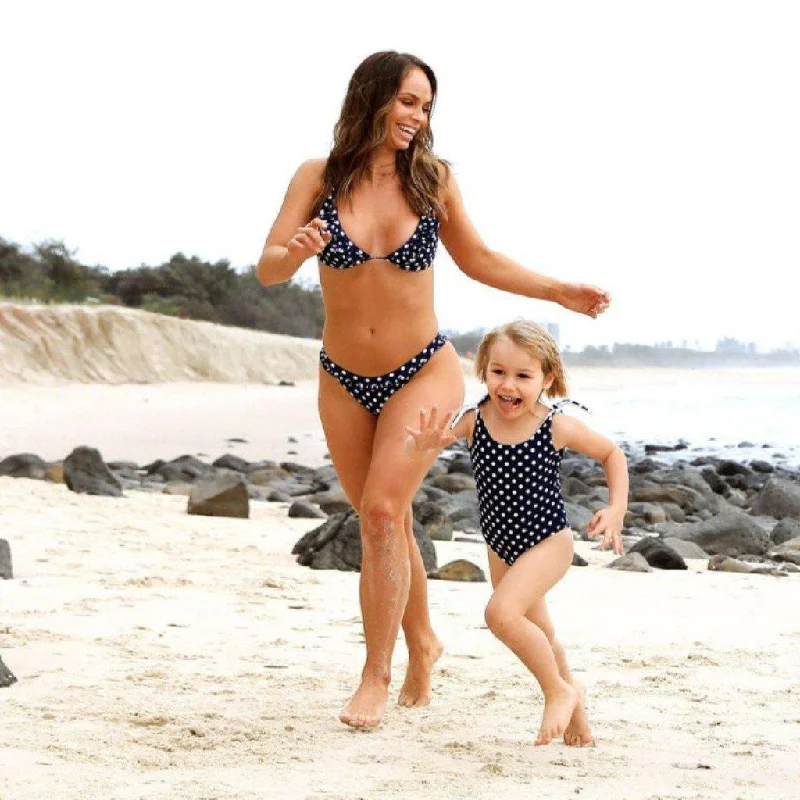 Matching Swimwear, Women's Bikini, White on Navy Polka Dot