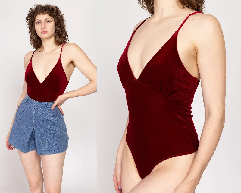 Medium 90s Wine Red Velvet Bodysuit Top