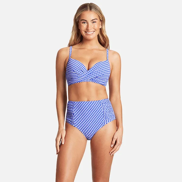 Sea Level Checkmate Cross Front Moulded underwire Bra - Cobalt