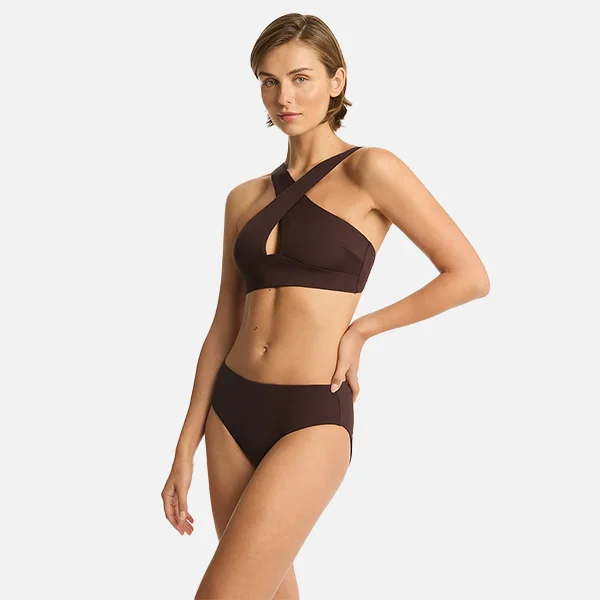 Sea Level Infinity Highneck Cross Over Top - Cocoa