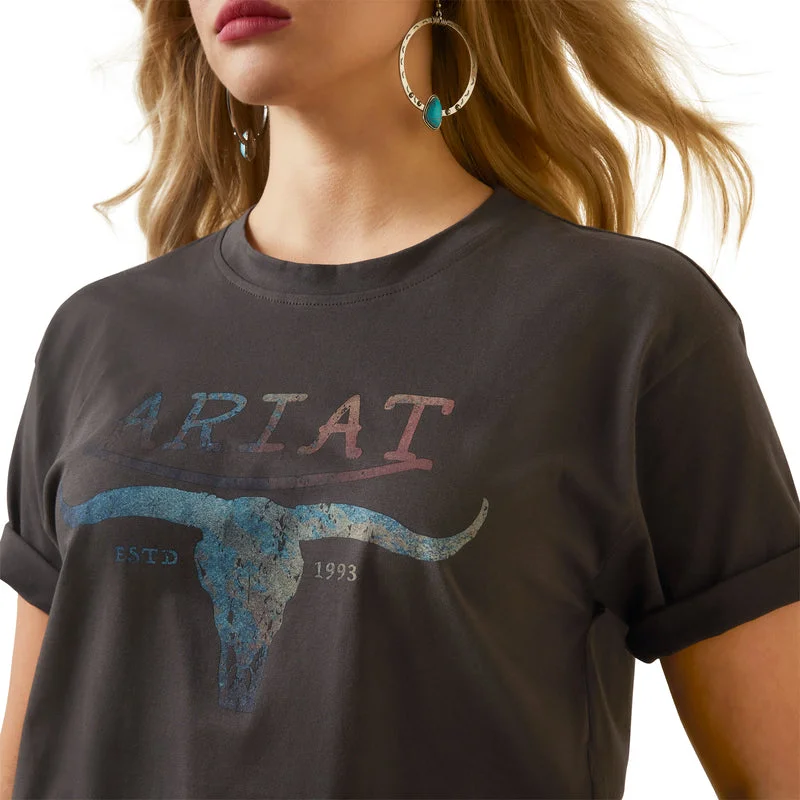 Ariat Women's Patina Steer Tee, Washed Black